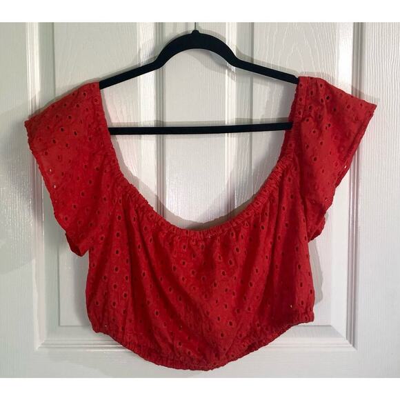 NWT ASOS Women's Red Orange Eyelet Off Shoulder Crop Top - Size 10 - Picture 7 of 7